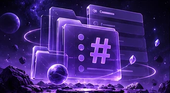 Kategorien & Kanäle – violettes Space-Design